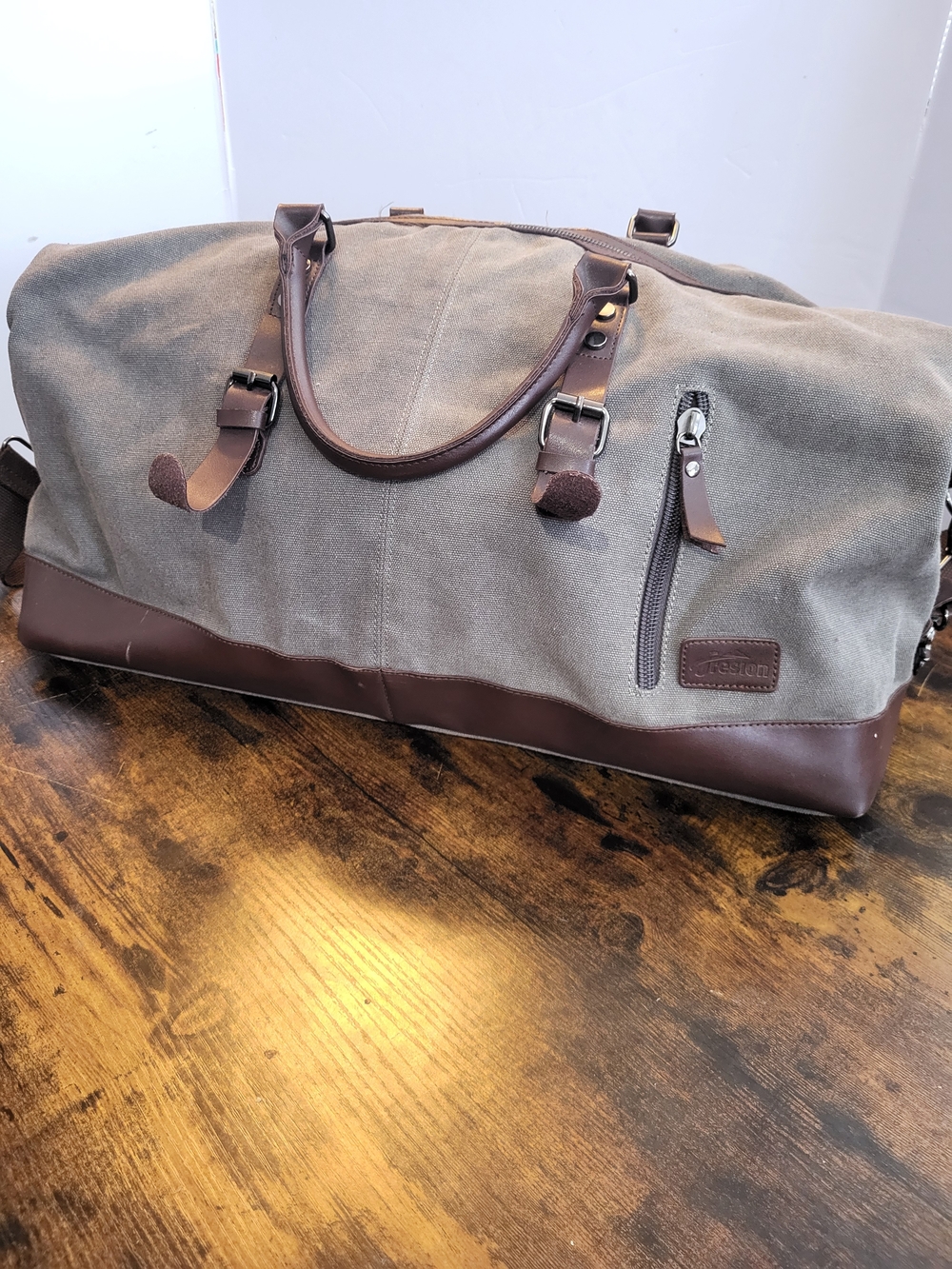 FRESION Large Canvas Duffel Bag Travel Gym Sports Overnight Weekend Leather